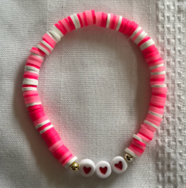 Clay Bead Bracelet (pink hearts)