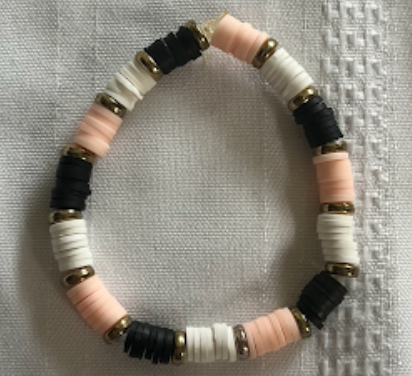Clay Bead Bracelet (black, pink, & white)