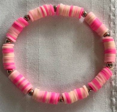 Clay Bead Bracelet (pink & gold)
