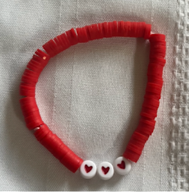 Clay Bead Bracelet (Red Hearts)